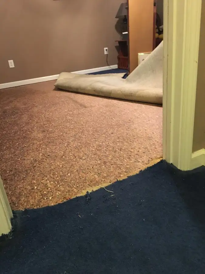 Carpet pad removal revealing water damage during Drying & Dehumidification in Pleasant Prairie