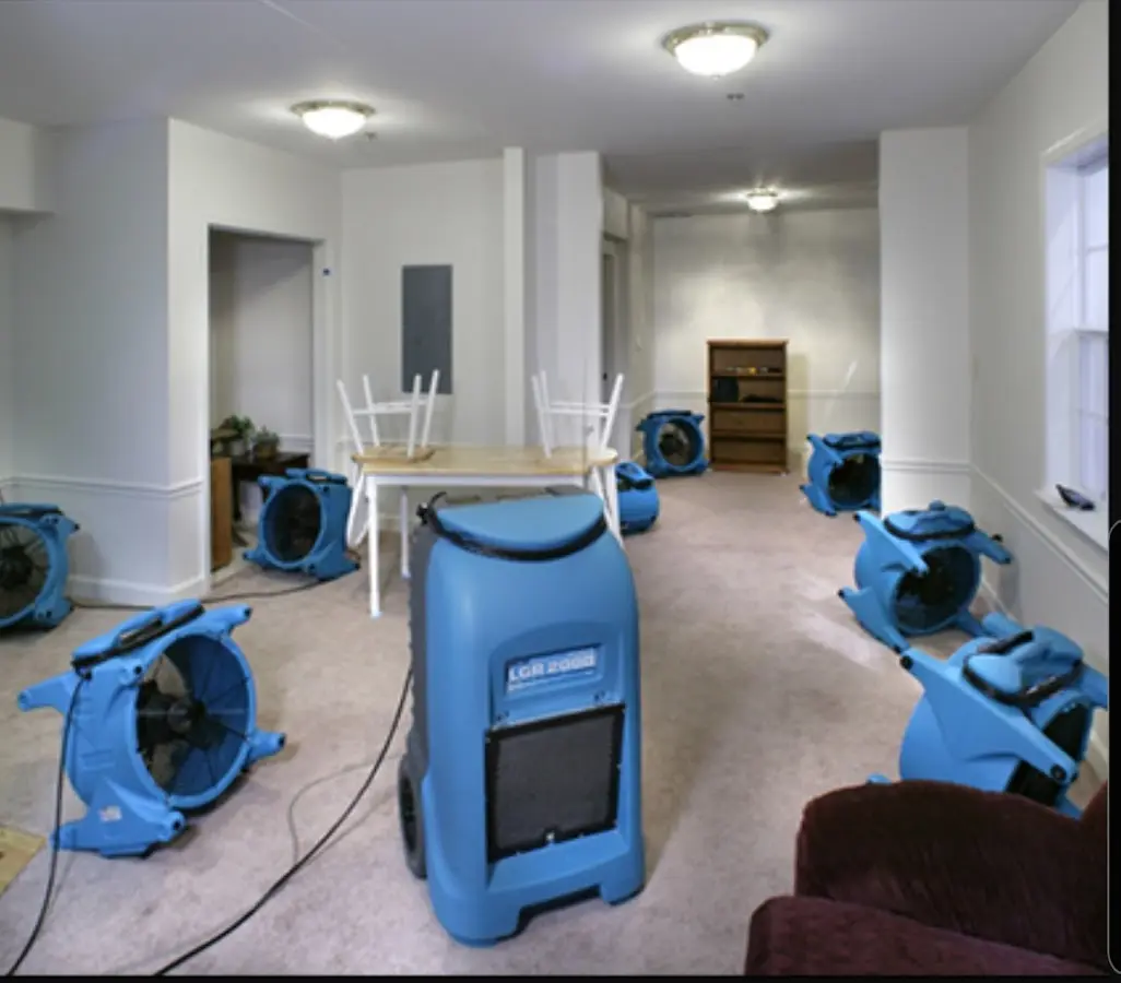 Air movers and dehumidifier setup for Water Damage Restoration in Pleasant Prairie