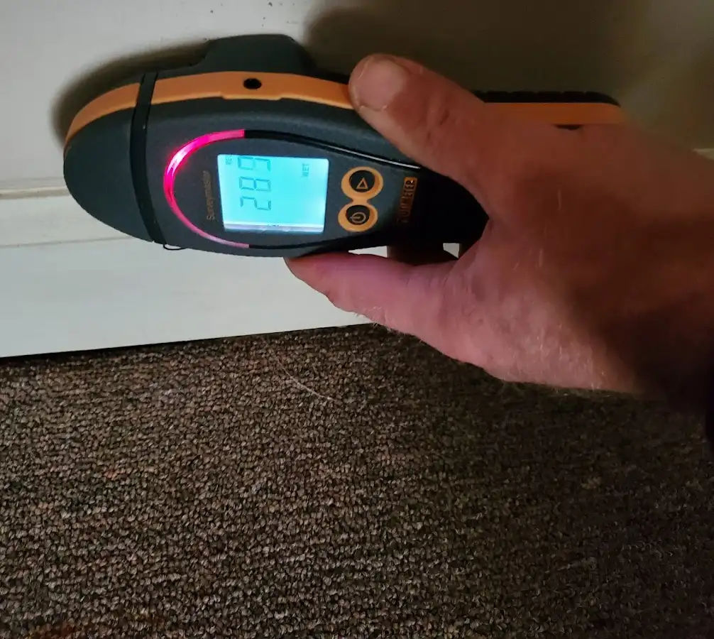 Moisture detection at baseboard during Sewage Cleanup & Sanitation in Pleasant Prairie